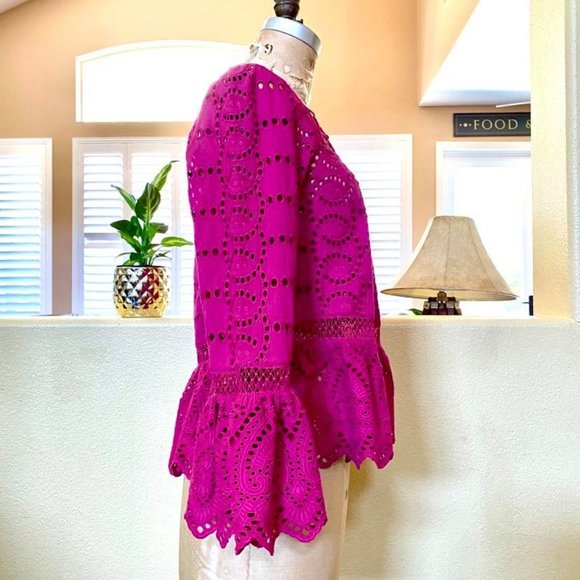 TRYB Anthropologie Crochet Eyelet Pink Top NWT S - Picture 6 of 12